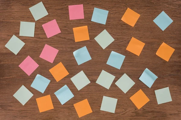 Top View Arranged Colorful Post Notes Wooden Table — Stock Photo, Image