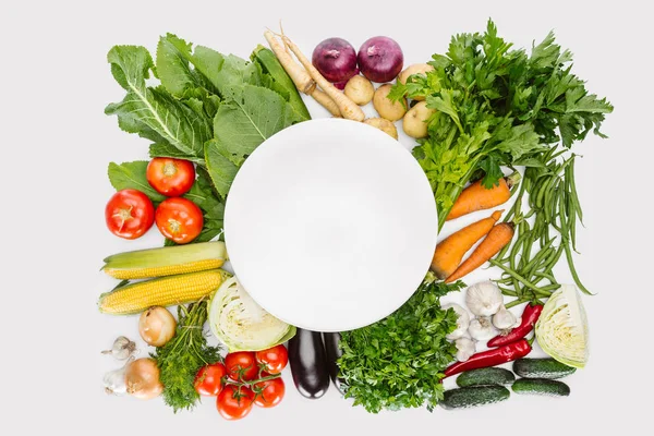 Top View Food Composition Fall Harvest Empty Plate Middle Isolated — Stock Photo, Image