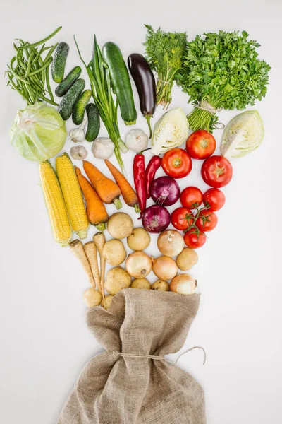 聖霊降臨祭で隔離の新鮮な生野菜と荒布配置平面図 — ストック写真