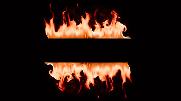 Close View Burning Orange Flame Lines Black Backdrop — Stock Photo, Image