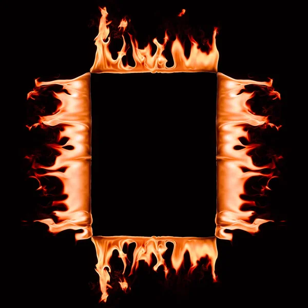 Close View Burning Square Frame Isolated Black — Stock Photo, Image