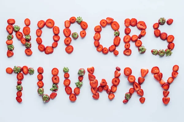 Top View Part Alphabet Letters Made Fresh Sliced Strawberries White — Free Stock Photo