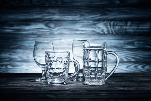 Empy Beer Glasses Wooden Table Oktoberfest Concept — Stock Photo, Image