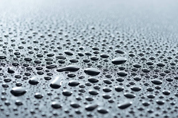 Close View Water Drops Grey Surface Background — Stock Photo, Image