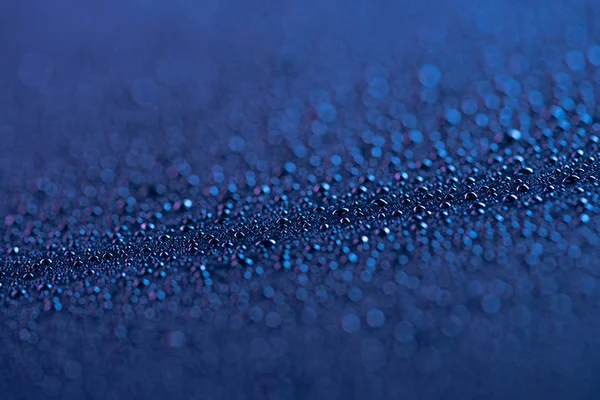 Selective Focus Water Drops Blue Surface Background — Stock Photo, Image