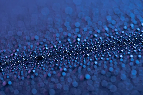 Selective Focus Water Drops Blue Surface Background — Stock Photo, Image