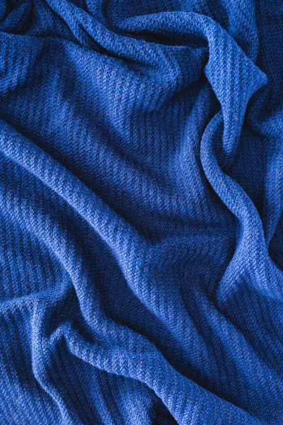 Full Frame Blue Folded Woolen Fabric Background — Stock Photo, Image