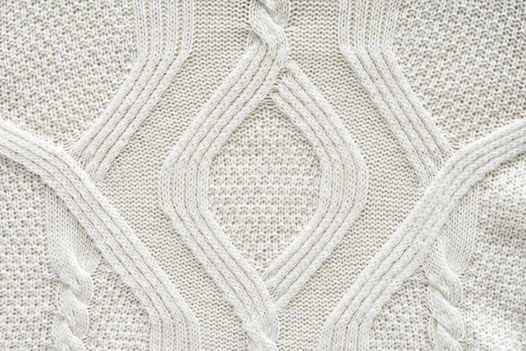 full frame of white knitted cloth with pattern as background