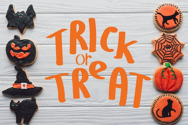 Elevated View Arranged Homemade Halloween Cookies Placed Rows White Wooden — Stock Photo, Image