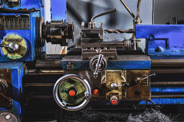 close up view of industrial machine tool at factory