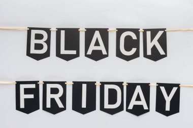 black friday lettering on flag garlands in lines isolated on white clipart