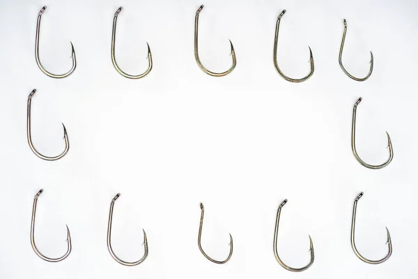 Elevated View Arranged Fishing Hooks Isolated White — Free Stock Photo