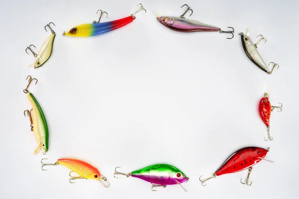Top View Circle Made Various Fishing Bait Isolated White Background — Free Stock Photo