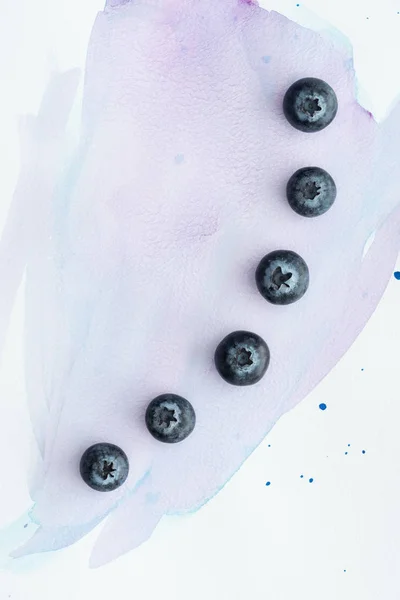 Вид Сверху Ряд Черники Белой Поверхности Фиолетовыми Акварельными Штрихами — Бесплатное стоковое фото