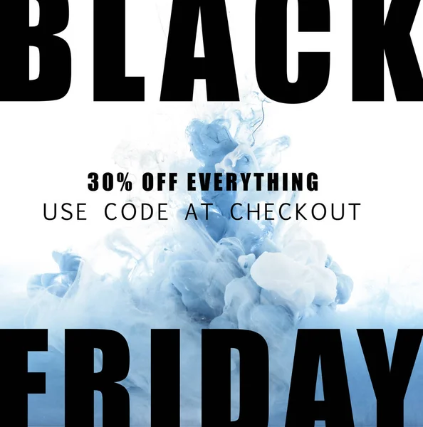 mixing of blue and white paint splashes with 30 percents discount for black friday