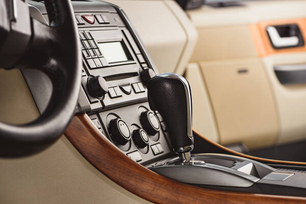 close up view of stylish leather car saloon 