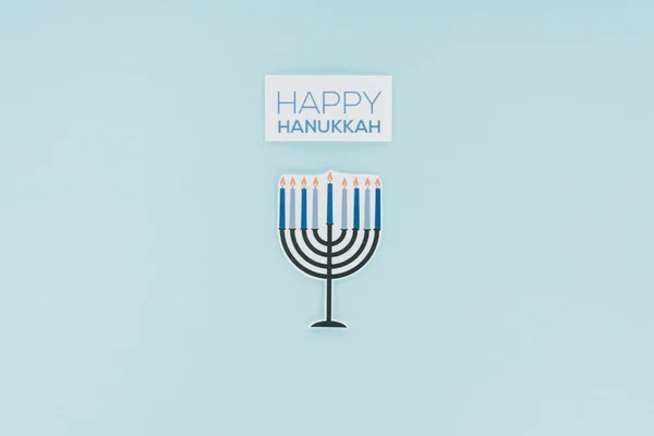 Widok Szczęśliwego Hannukah Karty Góry Papier Menirah Znak Białym Tle — Zdjęcie stockowe