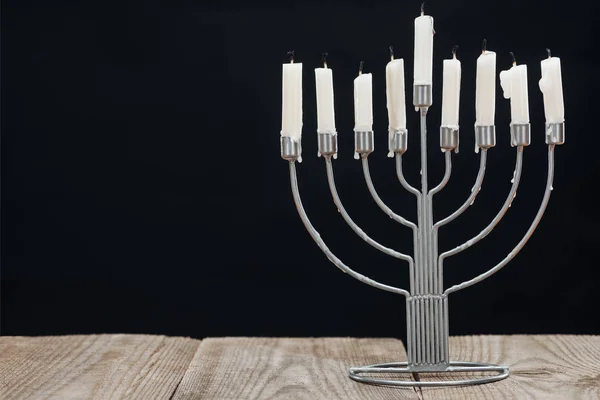 Hannukah Tatil Kutlaması Ahşap Masa Üstü Izole Üzerinde Siyah Hannukah — Ücretsiz Stok Fotoğraf