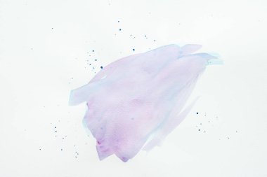 abstract violet and blue watercolor stroke with spots on white paper clipart