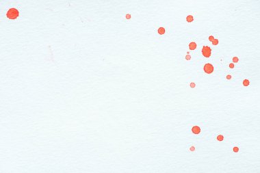 abstract red watercolor drops on white paper background with copy space clipart