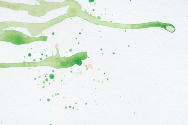 abstract green watercolor stains and splatters on white paper clipart