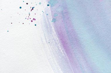 abstract wallpaper with violet and blue watercolor strokes and splatters on white paper clipart