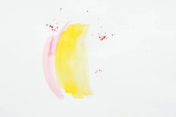 Abstract Painting Yellow Pink Watercolor Strokes Red Splatters — Stock Photo, Image