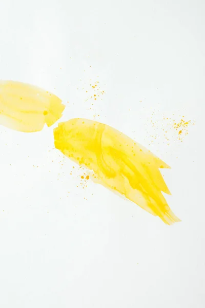 Abstracte Gele Aquarel Lijnen Met Splatters Wit Papier Achtergrond — Stockfoto