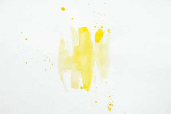 Salpicos Aquarela Amarelo Abstrato Sobre Fundo Papel Branco — Fotografia de Stock