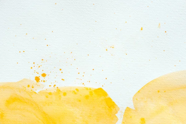 Artistic Yellow Watercolor Splatters White Paper Background — Stock Photo, Image