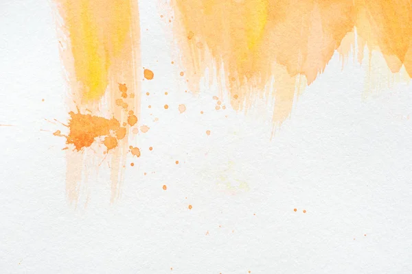 Abstract Oranje Aquarel Met Splatters Wit Papier — Stockfoto