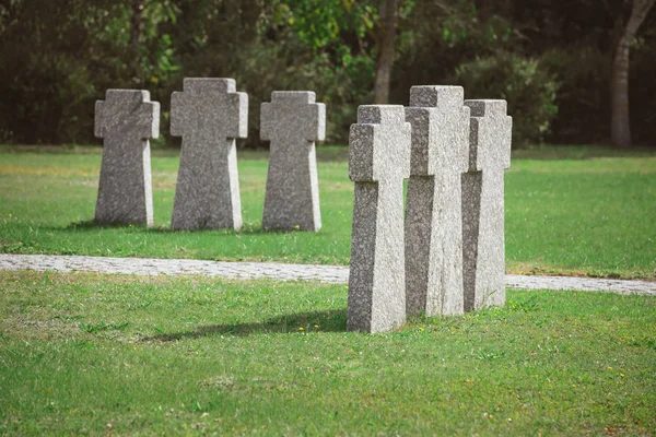 Cemitério Com Lápides Memoriais Antigos Idênticos Colocados Fileiras — Fotografia de Stock Grátis