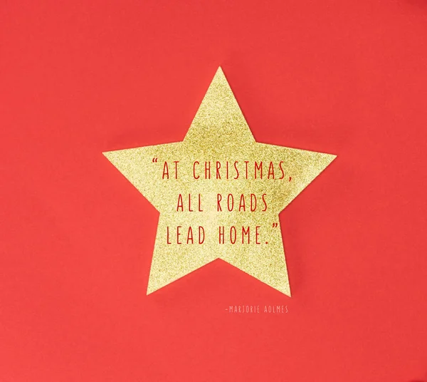 Golden Star Christmas All Roads Lead Home Inspiration Isolated Red — Stock Photo, Image