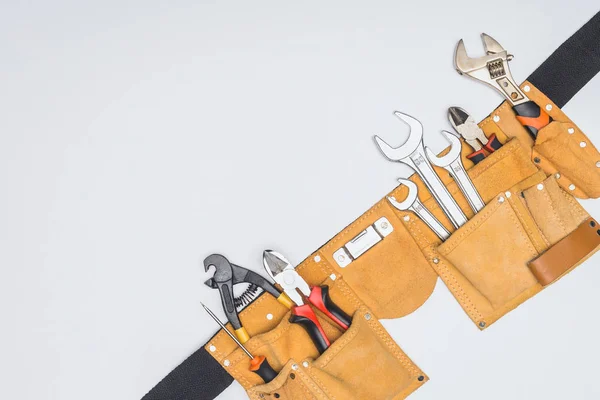 Bovenaanzicht Van Tool Kit Gordel Met Verschillende Instrumenten Van Reparateur — Stockfoto