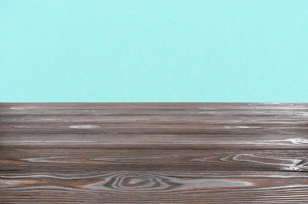 Template Brown Wooden Floor Turquoise Background — Free Stock Photo