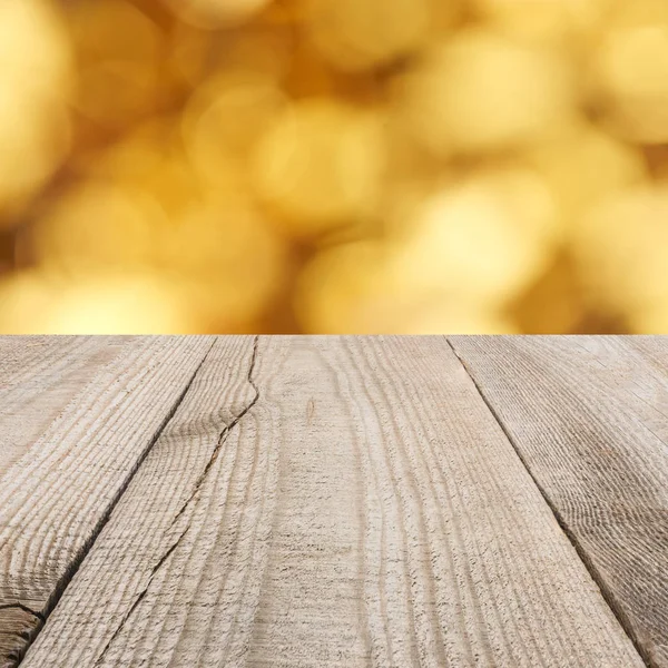 Oberfläche Beiger Holzplanken Mit Verschwommenem Goldenem Hintergrund — Stockfoto