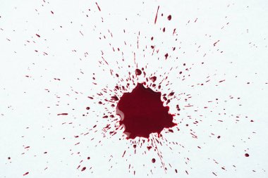 top view of blood splash with small droplets on white surface clipart