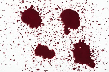 top view of blood splashes with small droplets on white surface clipart