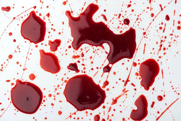 Primer Plano Gotitas Sangre Caóticas Blanco — Foto de Stock