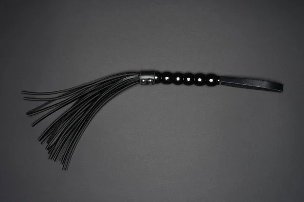 Leather Handle Black Flogging Whip Isolated Grey — Stock Photo, Image