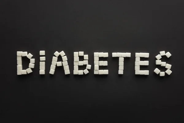 Top View Diabetes Lettering Made Sugar Cubes Black — Stock Photo, Image