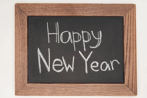 Top View Happy New Year Text Chalk Board White Background — Stock Photo, Image