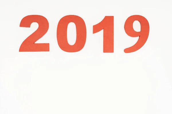 2019 Datum Vyrobena Červených Čísel Izolované Bílém — Stock fotografie