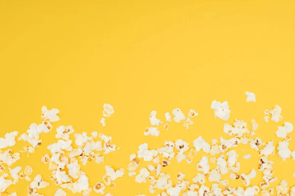 Bottom Border Fresh Tasty Popcorn Isolated Yellow — Stock Photo, Image