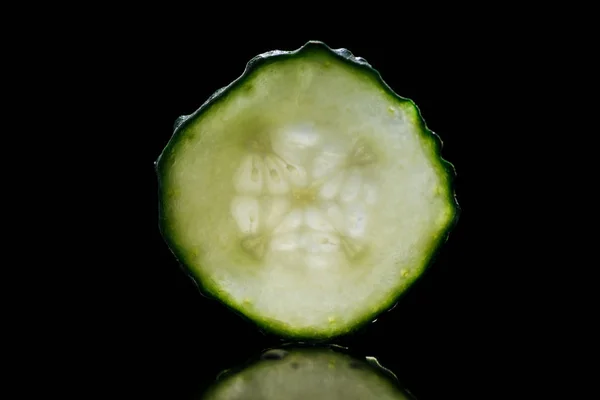 Slice Fresh Ripe Green Cucumber Isolated Black — Stock Photo, Image