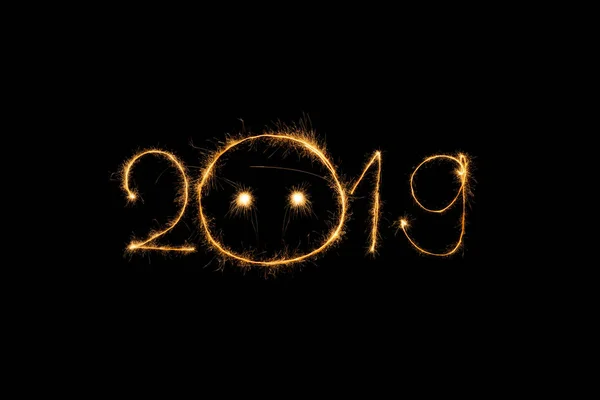 2019 Light Sing Black Background — Stock Photo, Image