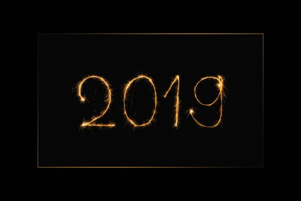Close View 2019 Year Light Sign Black Background — Stock Photo, Image
