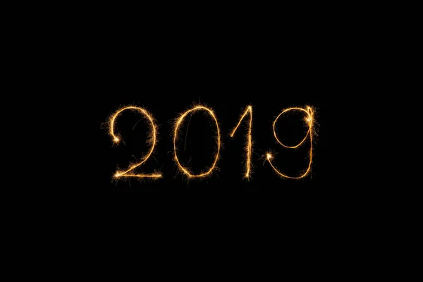 Close View 2019 Year Light Sign Black Backdrop — Stock Photo, Image