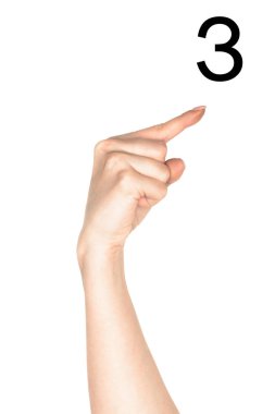 partial view of female hand showing cyrillic letter, deaf and dumb language, isolated on white clipart