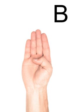 adamın beyaz izole latin harf - B, sağır ve dilsiz dil, gösterilen kırpılmış görünümü